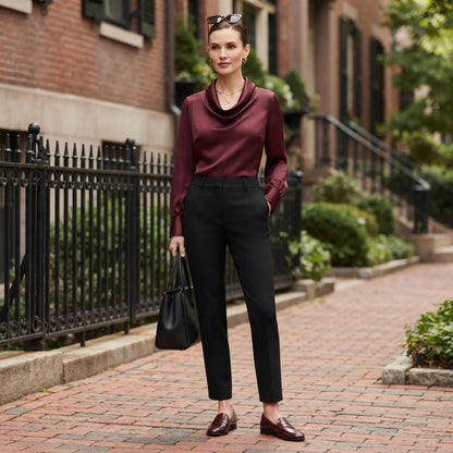 Bluse mit Wasserfallausschnitt | Langarm-Oberteile für Damen