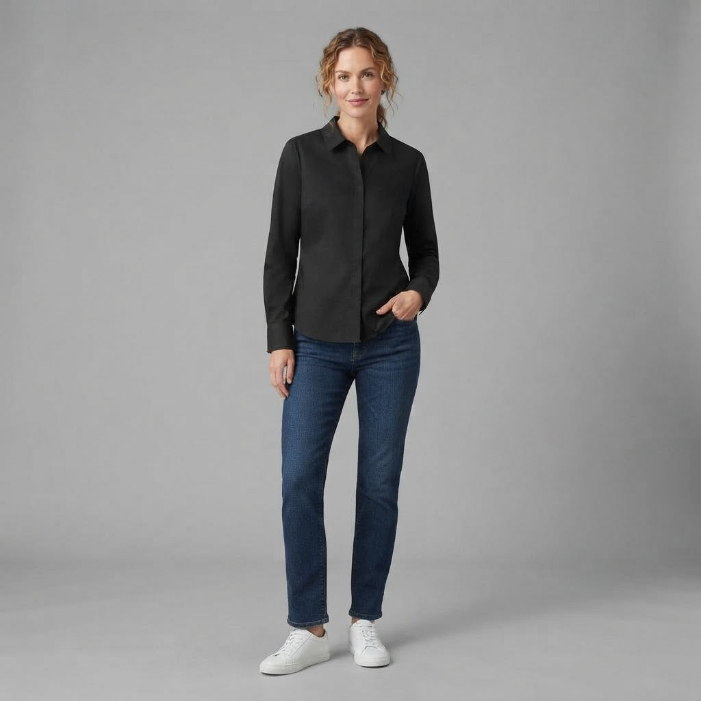 Damenbluse mit V-Ausschnitt und Knopfverschluss