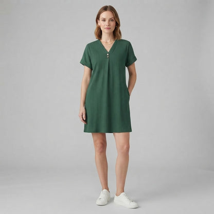 Damenkleid mit V-Ausschnitt und Knopfverschluss