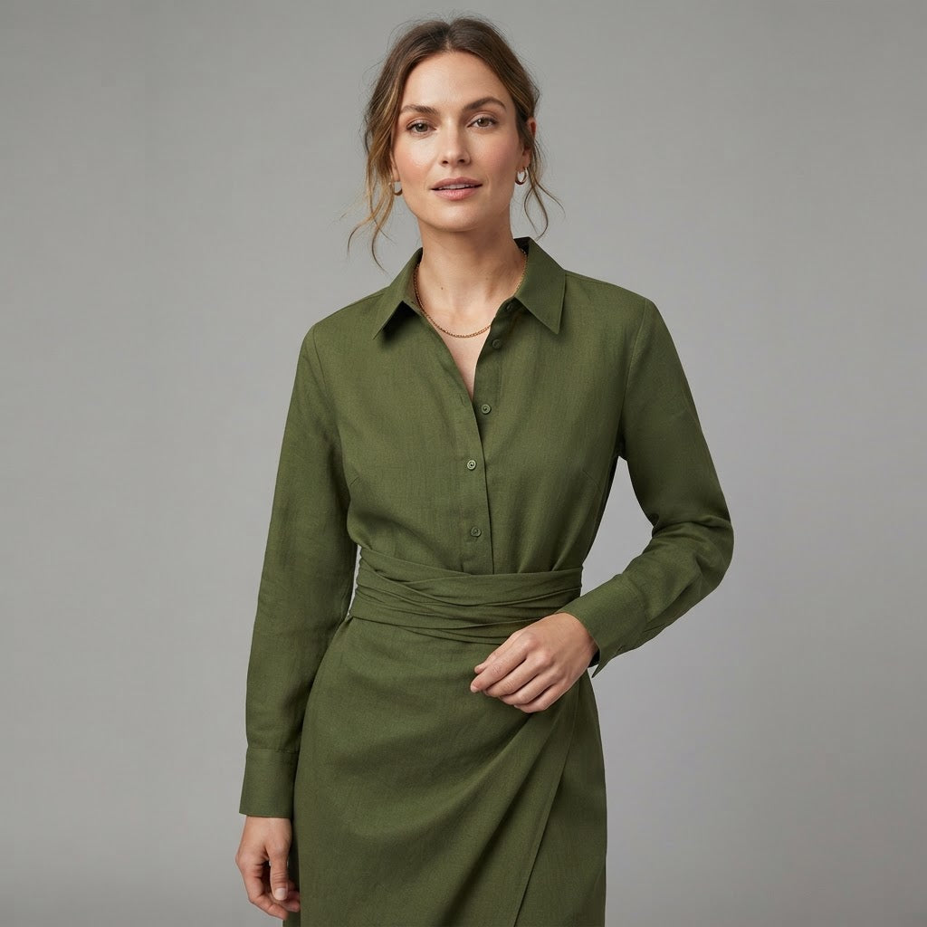 Midi-Kleid für Damen mit Rüschen und Wickeloptik