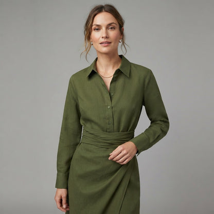 Midi-Kleid für Damen mit Rüschen und Wickeloptik