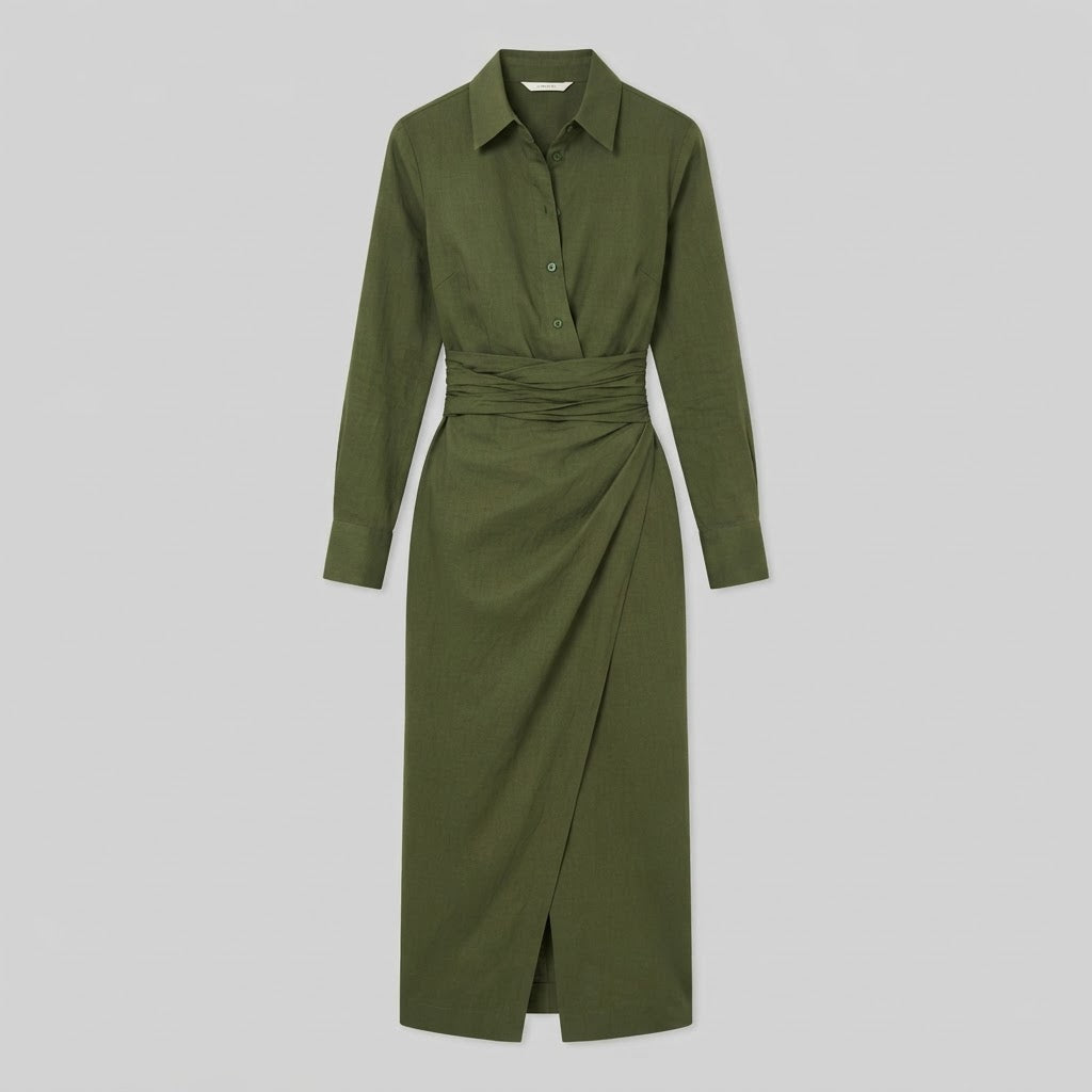 Midi-Kleid für Damen mit Rüschen und Wickeloptik