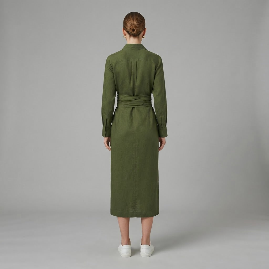 Midi-Kleid für Damen mit Rüschen und Wickeloptik