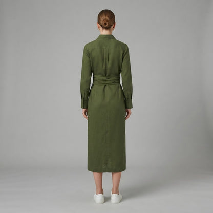 Midi-Kleid für Damen mit Rüschen und Wickeloptik