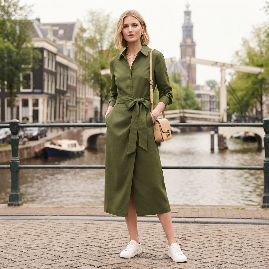 Midi-Kleid für Damen mit Rüschen und Wickeloptik