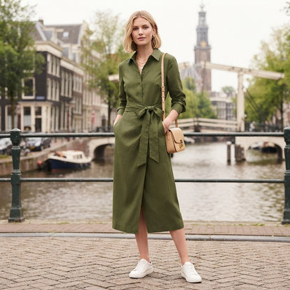 Midi-Kleid für Damen mit Rüschen und Wickeloptik