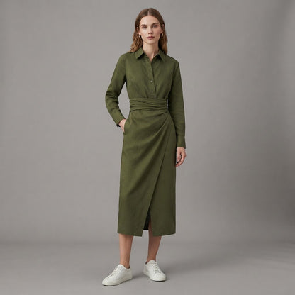 Midi-Kleid für Damen mit Rüschen und Wickeloptik