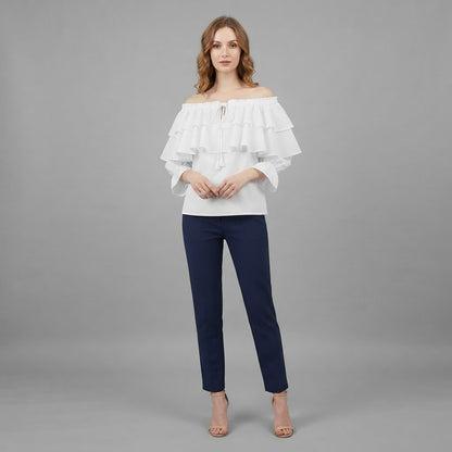Schulterfreie Rüschenbluse | Langarmshirt für Damen