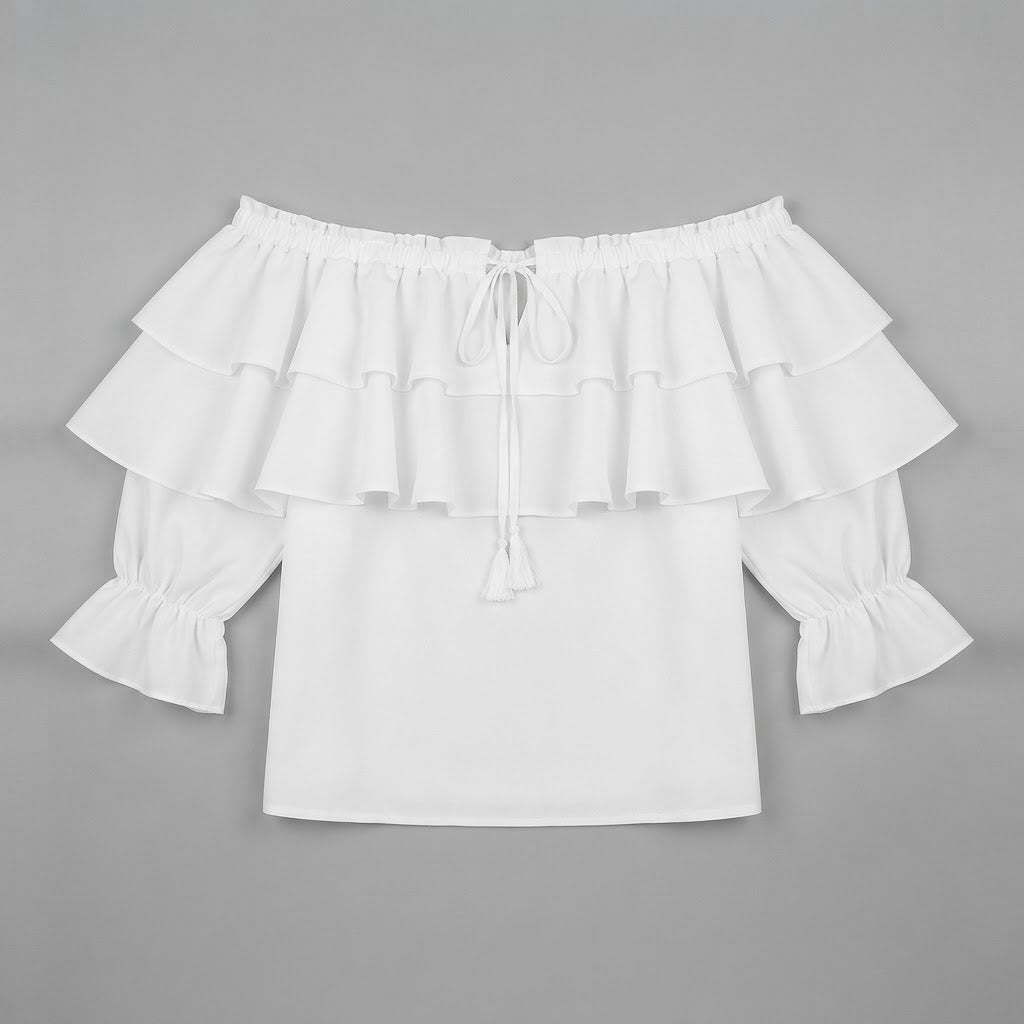 Schulterfreie Rüschenbluse | Langarmshirt für Damen