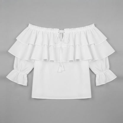 Schulterfreie Rüschenbluse | Langarmshirt für Damen