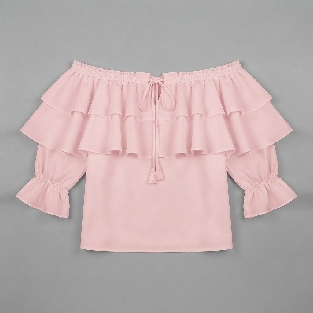 Schulterfreie Rüschenbluse | Langarmshirt für Damen