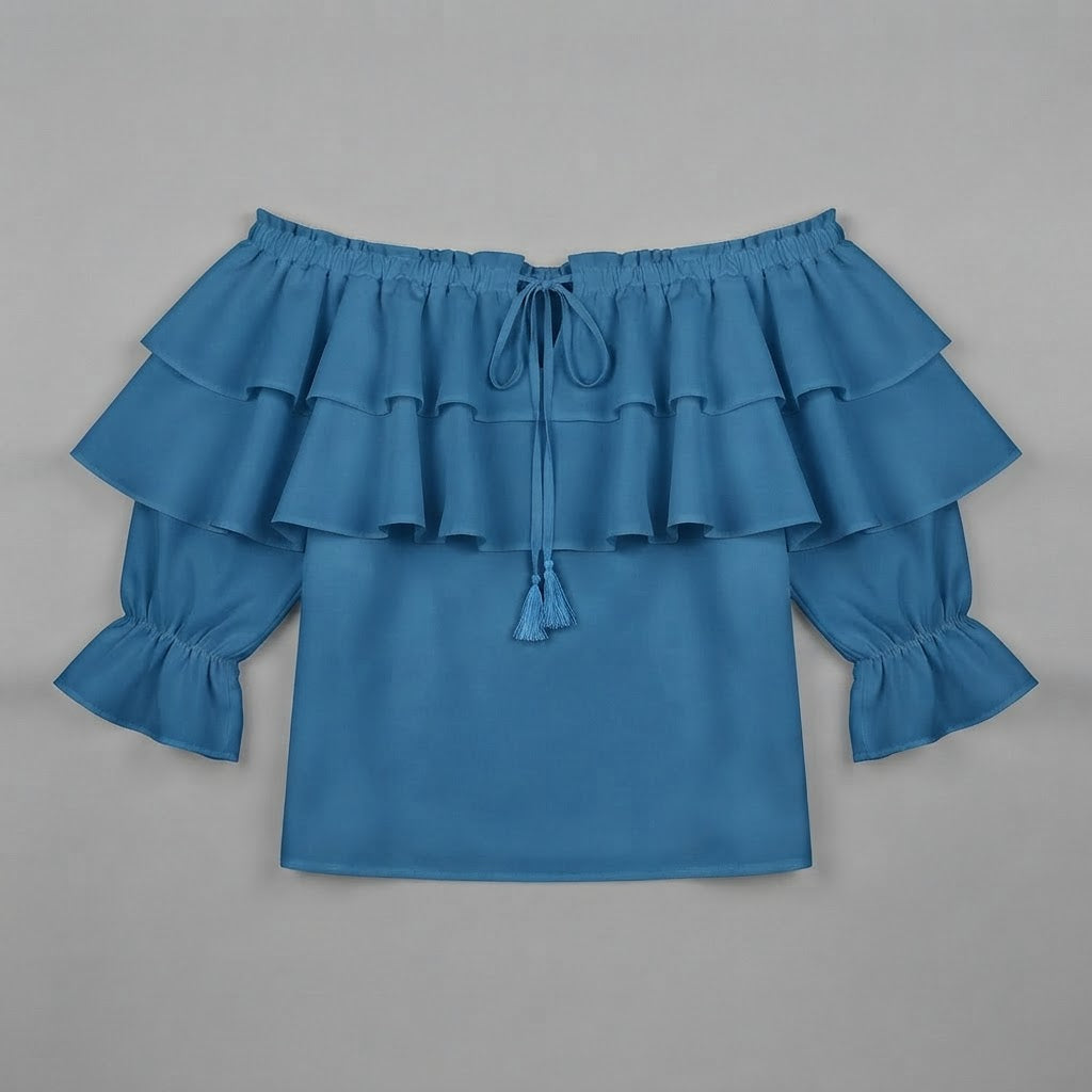 Schulterfreie Rüschenbluse | Langarmshirt für Damen