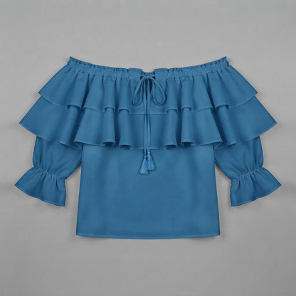 Schulterfreie Rüschenbluse | Langarmshirt für Damen