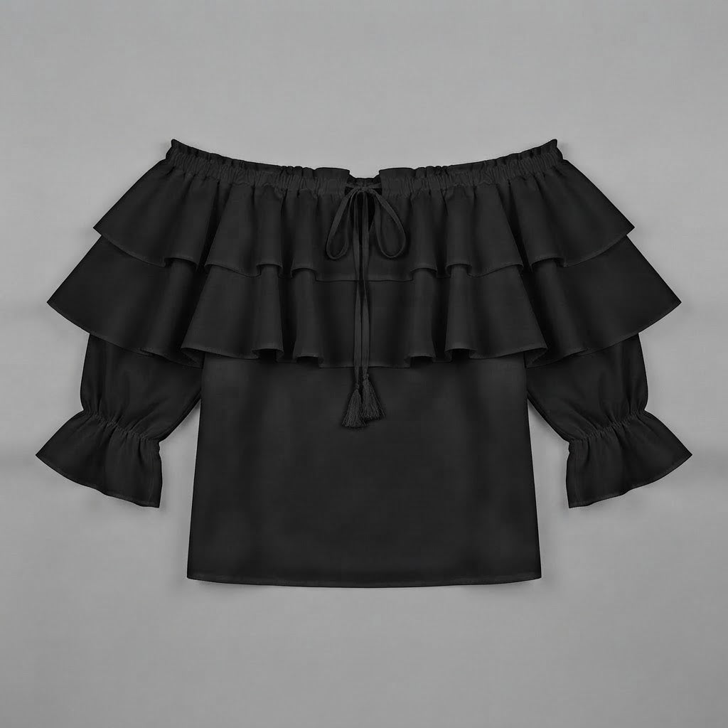 Schulterfreie Rüschenbluse | Langarmshirt für Damen