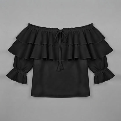 Schulterfreie Rüschenbluse | Langarmshirt für Damen