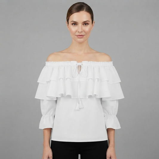 Schulterfreie Rüschenbluse | Langarmshirt für Damen