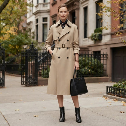 Trenchcoat für Damen | Lange, stilvolle zweireihige Oberbekleidung