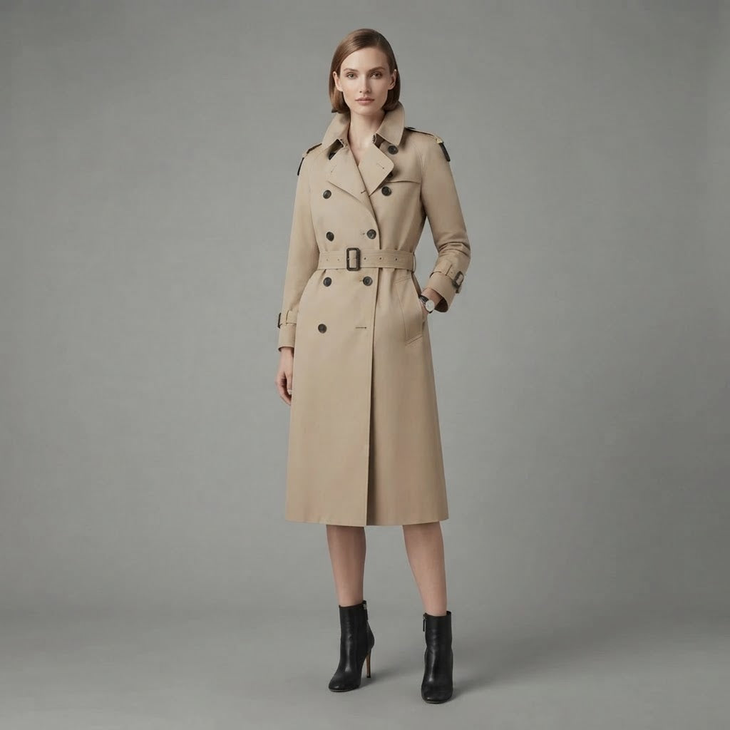Trenchcoat für Damen | Lange, stilvolle zweireihige Oberbekleidung