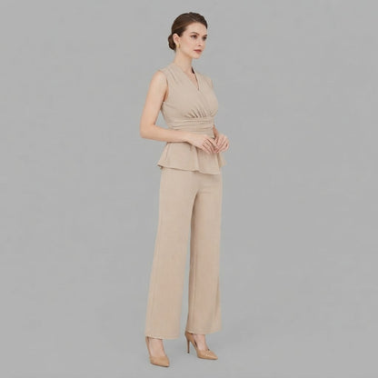 Oberteil mit V-Ausschnitt & Hose mit weitem Bein | Zweiteiliges Set für Damen