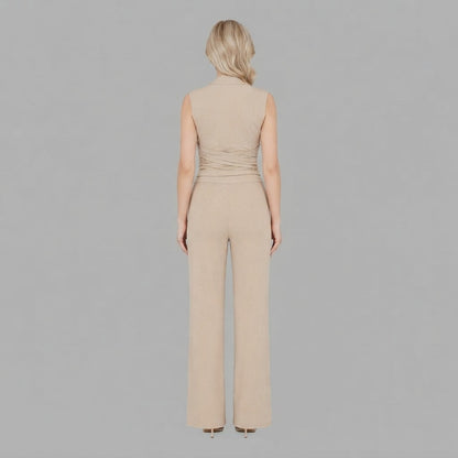 Oberteil mit V-Ausschnitt & Hose mit weitem Bein | Zweiteiliges Set für Damen