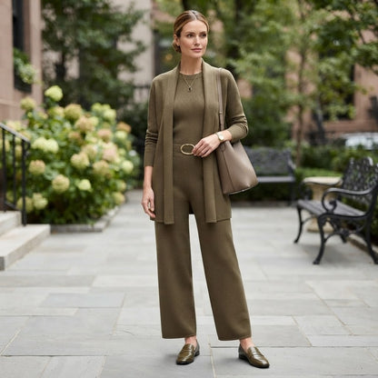 Dreiteiliges Set für Damen | Hose mit weitem Bein