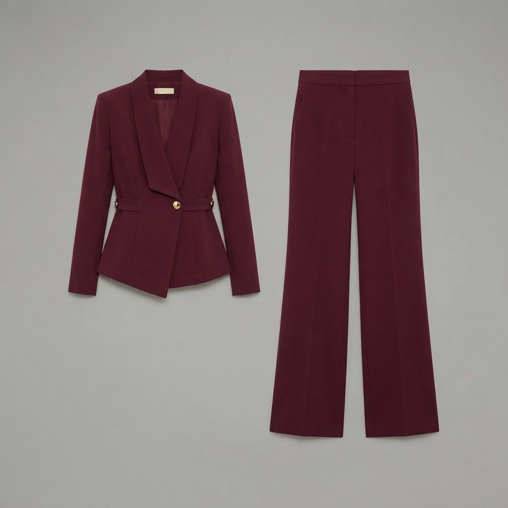 Damen-Set: Langarmshirt mit V-Ausschnitt & Hose mit weitem Bein