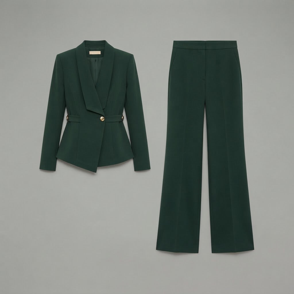 Damen-Set: Langarmshirt mit V-Ausschnitt & Hose mit weitem Bein