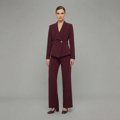Damen-Set: Langarmshirt mit V-Ausschnitt & Hose mit weitem Bein