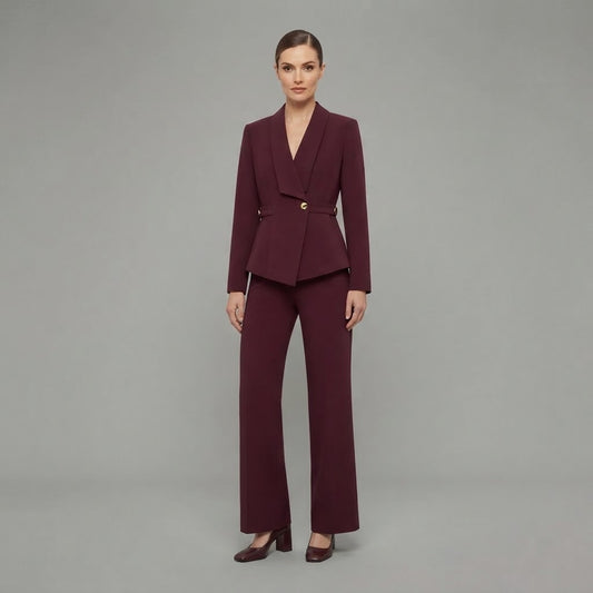 Damen-Set: Langarmshirt mit V-Ausschnitt & Hose mit weitem Bein