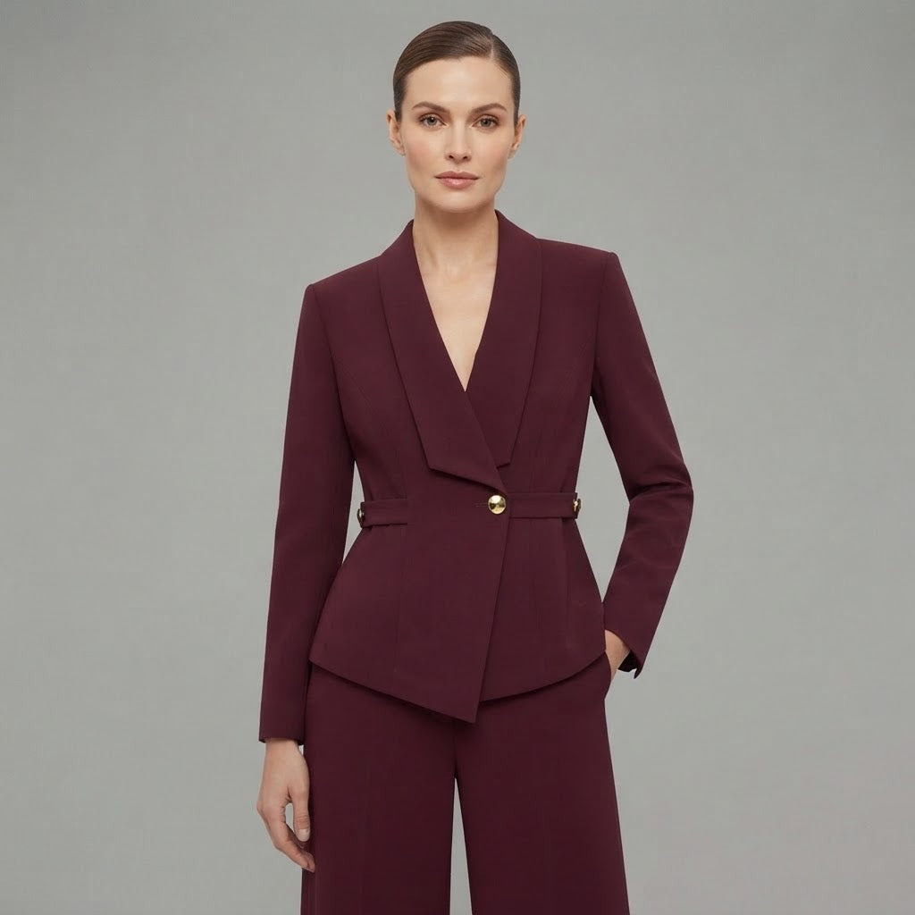 Damen-Set: Langarmshirt mit V-Ausschnitt & Hose mit weitem Bein